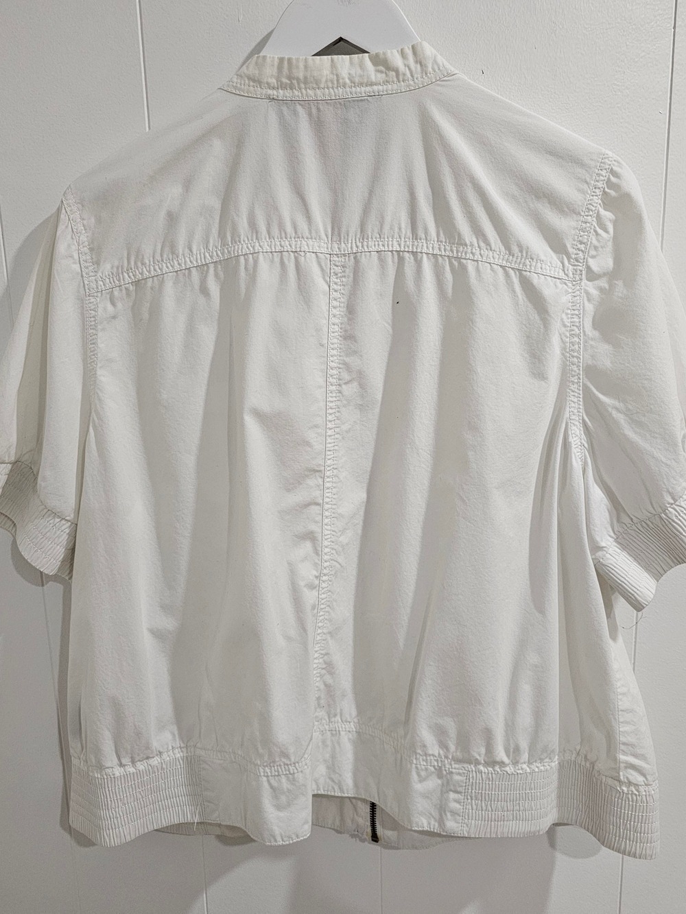 MXM White Utility Jacket Size 16 Short Sleeve Zip Front Cargo Minimalist Y2K - Picture 7 of 12